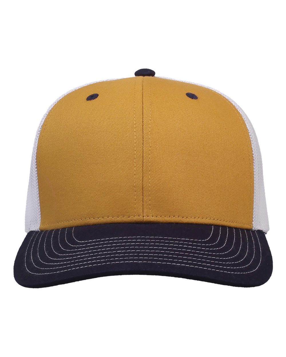 Front View of Mustard Yellow/ Navy/ White Everyday Trucker Cap - GB452E