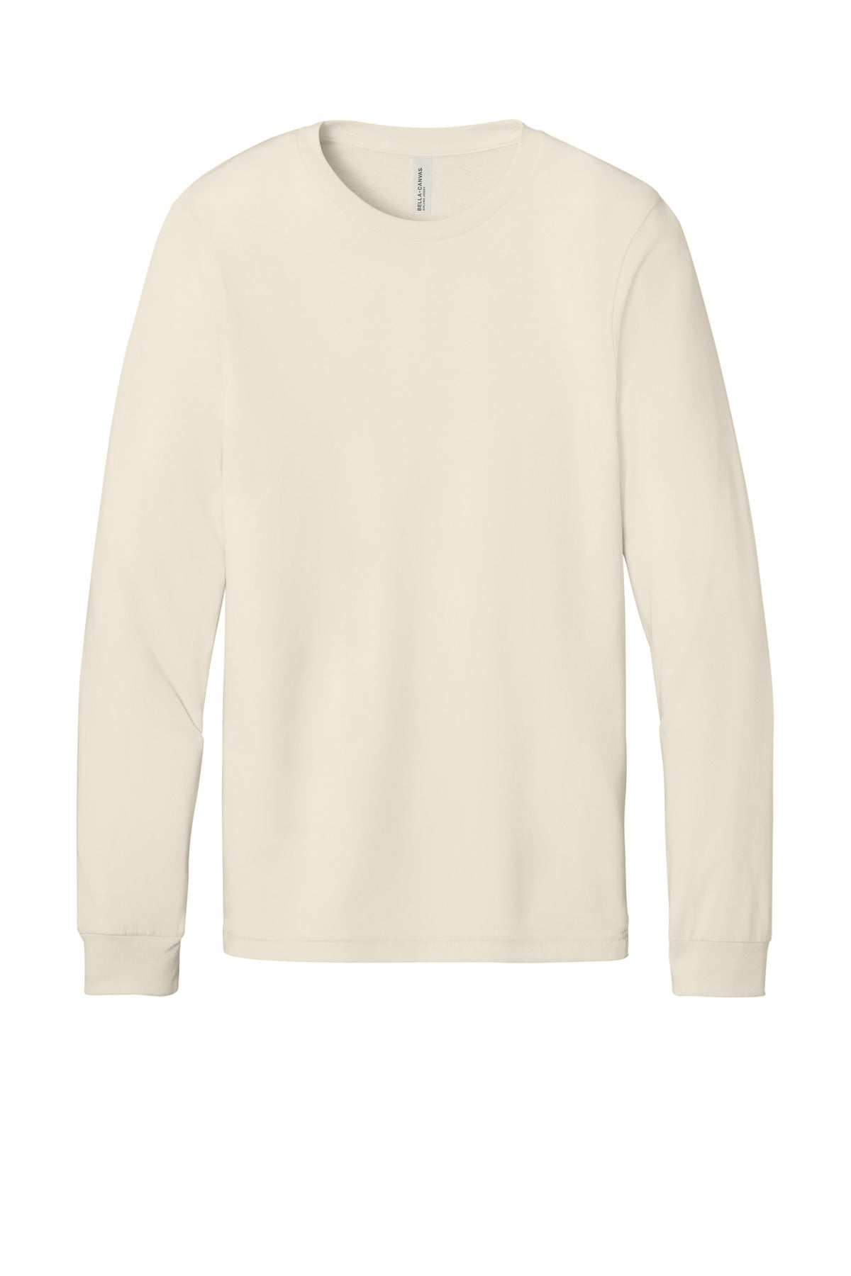 Front View of Natural BELLA+CANVAS Unisex Jersey Long Sleeve Tee. BC3501