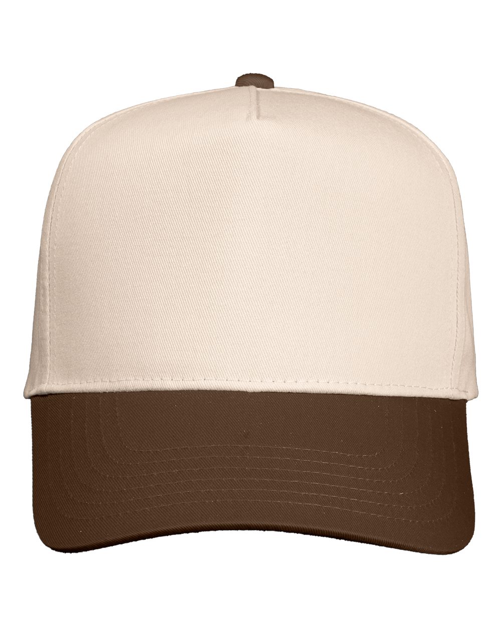 Front View of Natural/ Brown Five-Panel Twill Cap - 8869