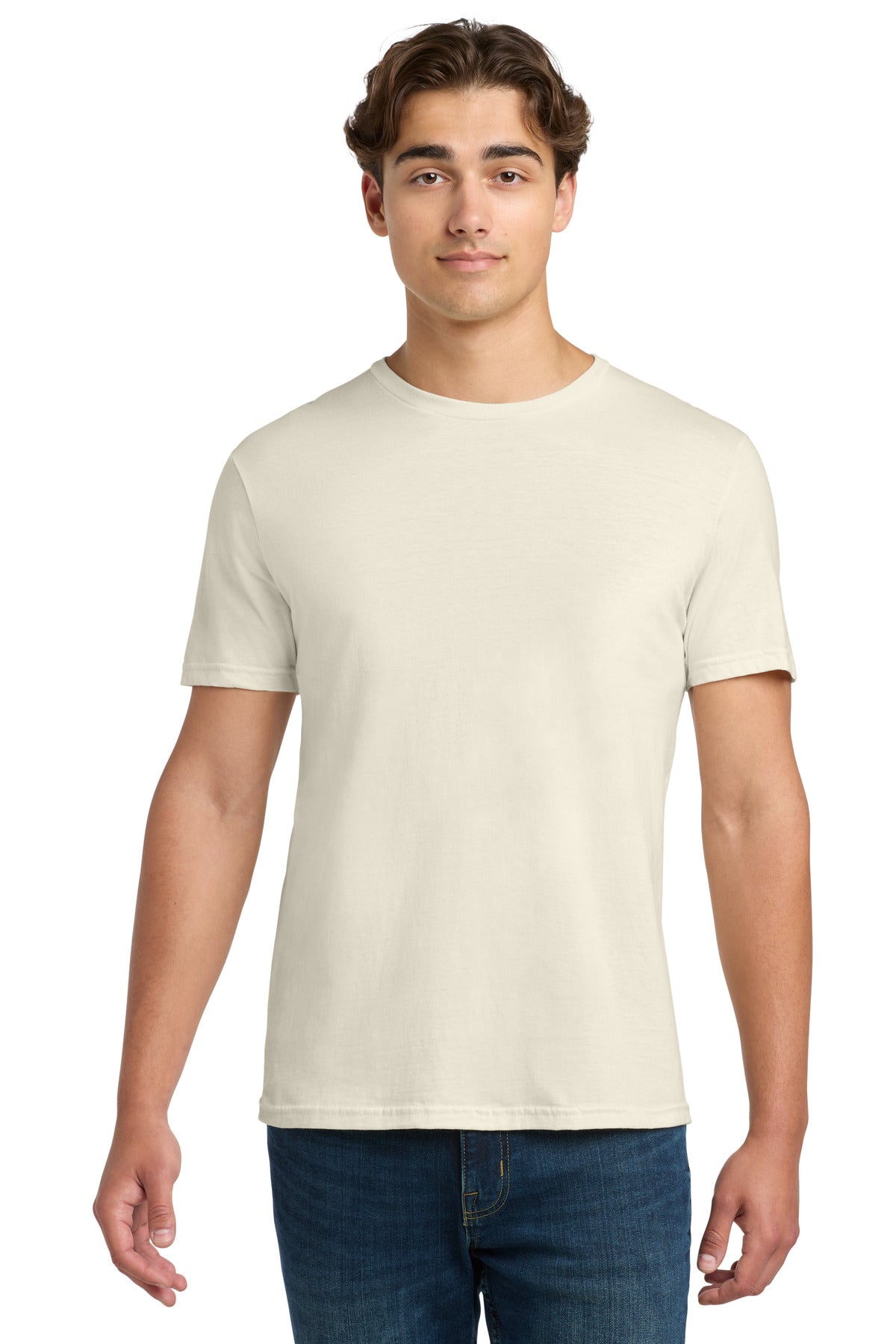 Front View of Natural Gildan Softstyle T-Shirt. 64000