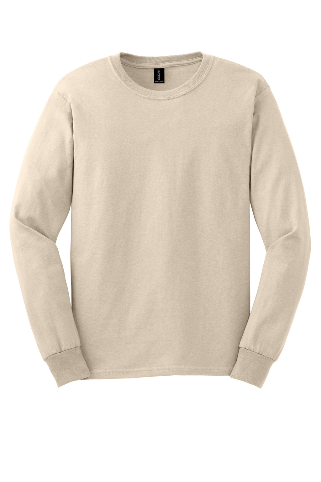 Front View of Natural Gildan - Ultra Cotton 100% US Cotton Long Sleeve T-Shirt. G2400