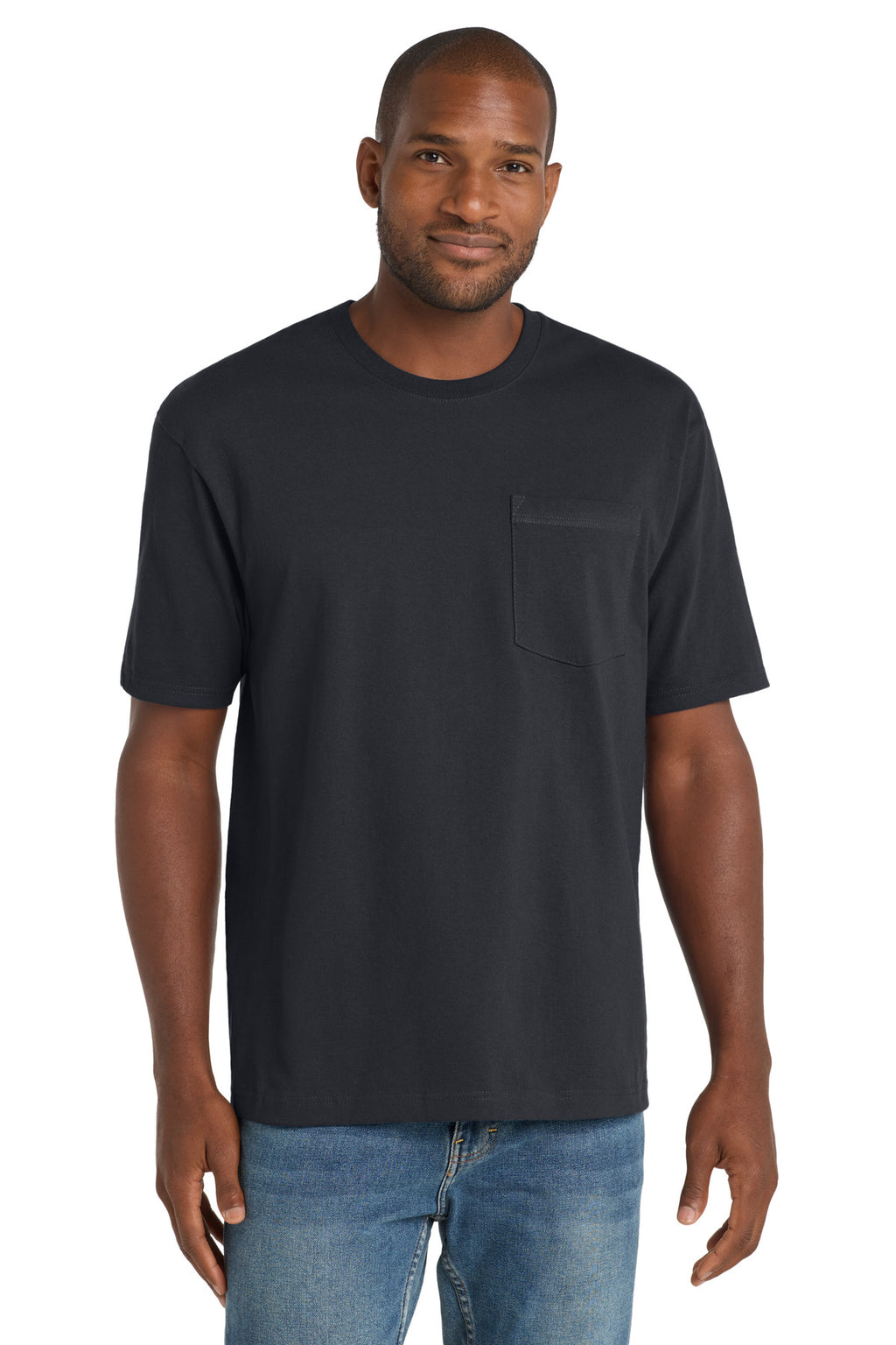 Front View of Navy Blue CornerStone Workwear Pocket Tee CS430