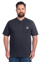 Front View of Navy Carhartt Short Sleeve Henley T-Shirt CTK84