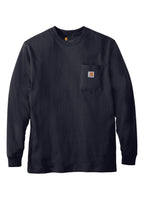 Front View of Navy Carhartt Workwear Pocket Long Sleeve T-Shirt. CTK126