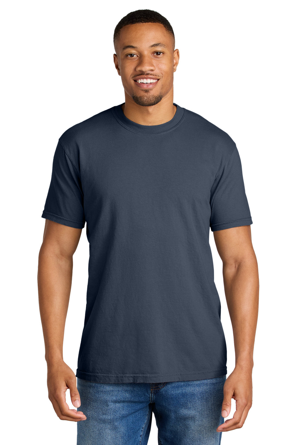 Front View of Navy COMFORT COLORS Heavyweight Ring Spun Tee. 1717