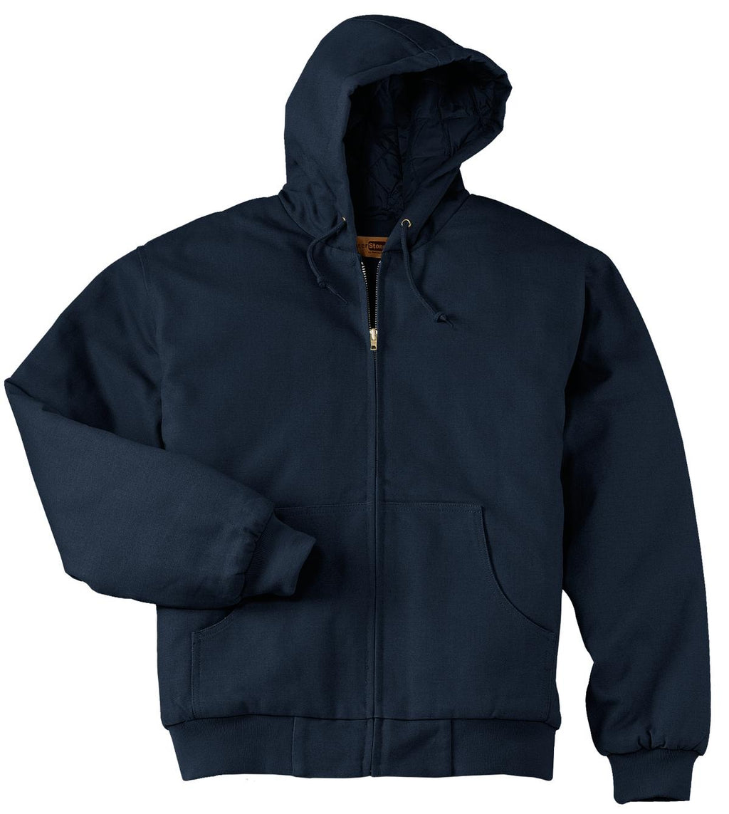 Front View of Navy CornerStone - Duck Cloth Hooded Work Jacket. J763H