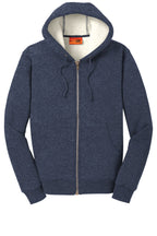 Front View of Navy CornerStone Heavyweight Sherpa-Lined Hooded Fleece Jacket. CS625