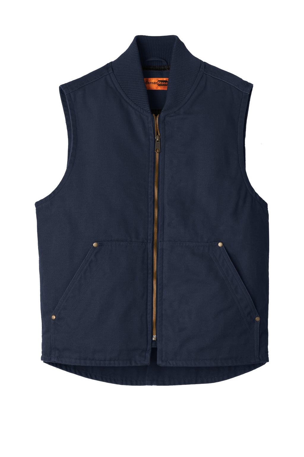 Front View of Navy CornerStone Washed Duck Cloth Vest. CSV40