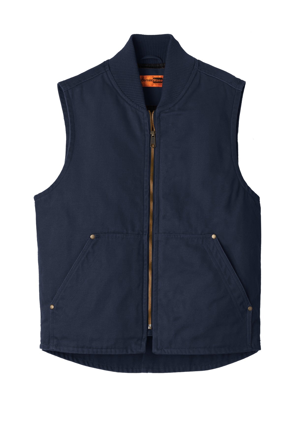 Front View of Navy CornerStone Washed Duck Cloth Vest. CSV40