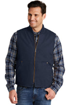 Front View of Navy CornerStone Washed Duck Cloth Vest. CSV40
