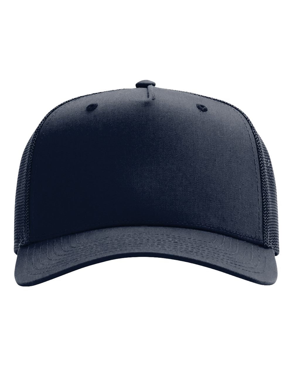 Front View of Navy Five-Panel Champ Trucker Cap - 112FPC
