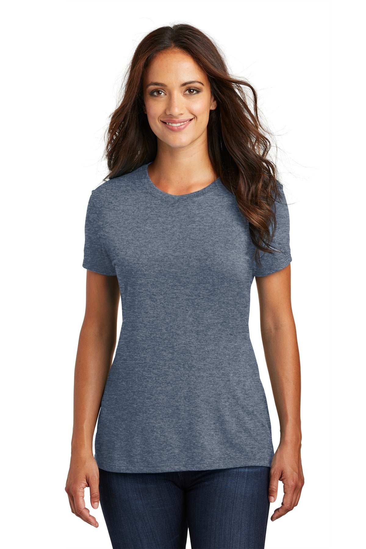 Front View of Navy Frost District Women's Perfect Tri Tee. DM130L
