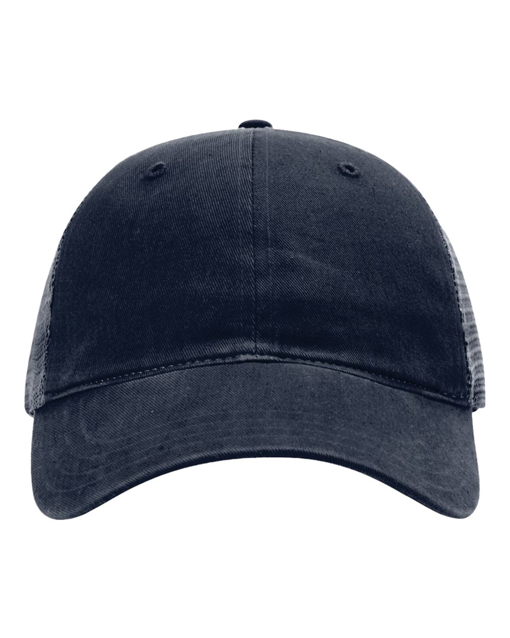 Front View of Navy Garment-Washed Trucker Cap - 111
