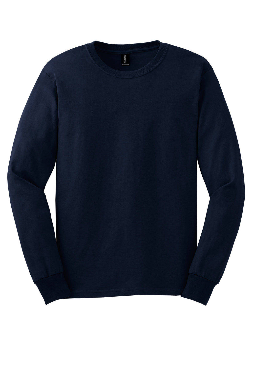 Front View of Navy Gildan - Ultra Cotton 100% US Cotton Long Sleeve T-Shirt. G2400