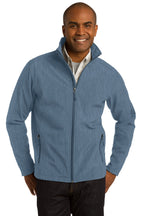 Front View of Navy Heather Port Authority Core Soft Shell Jacket. J317