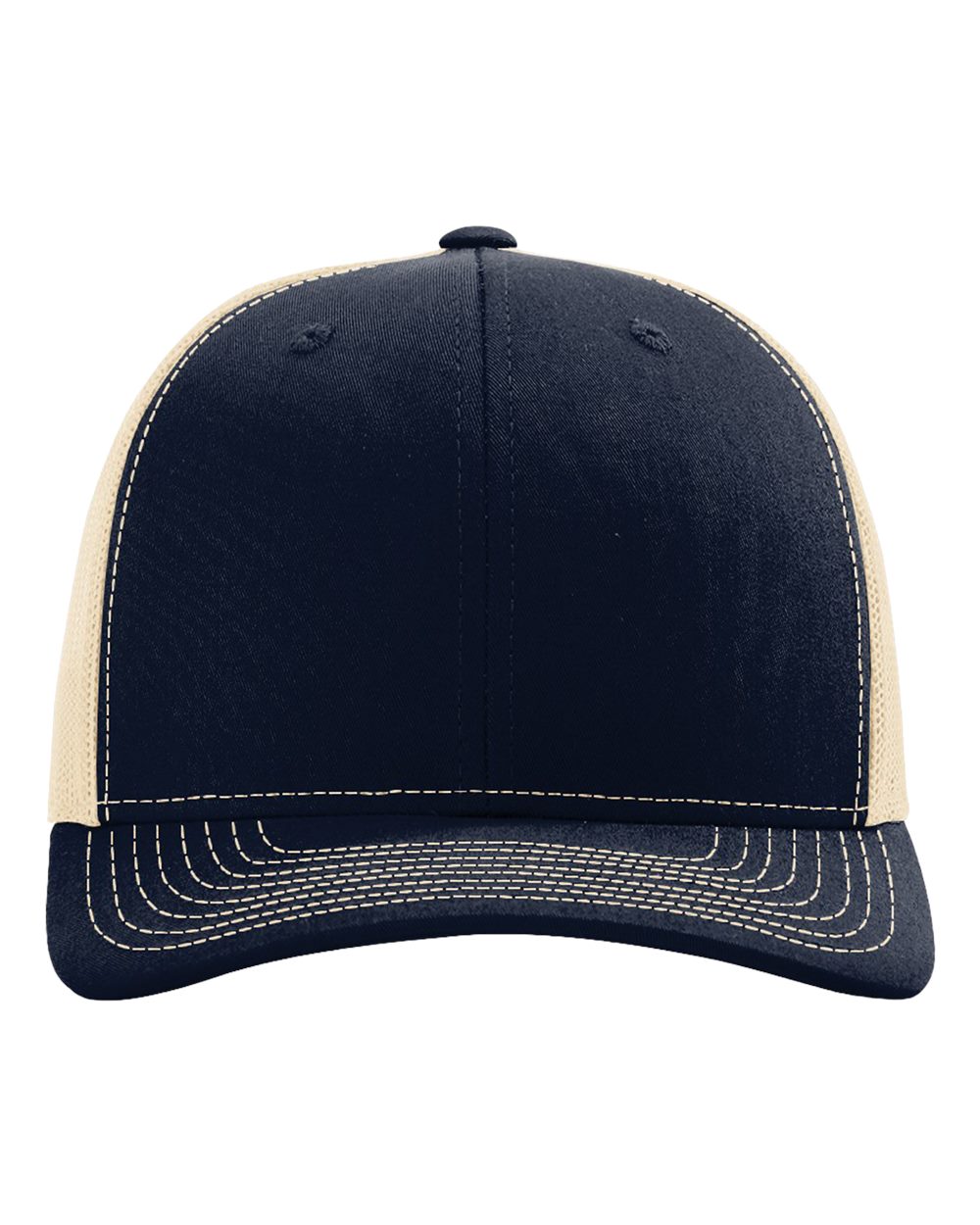 Front View of Navy/ Khaki Snapback Trucker Cap - 112