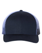Front View of Navy/ Navy to White Fade Printed Mesh Trucker Cap - 112PM