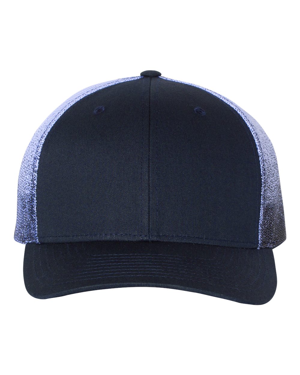 Front View of Navy/ Navy to White Fade Printed Mesh Trucker Cap - 112PM