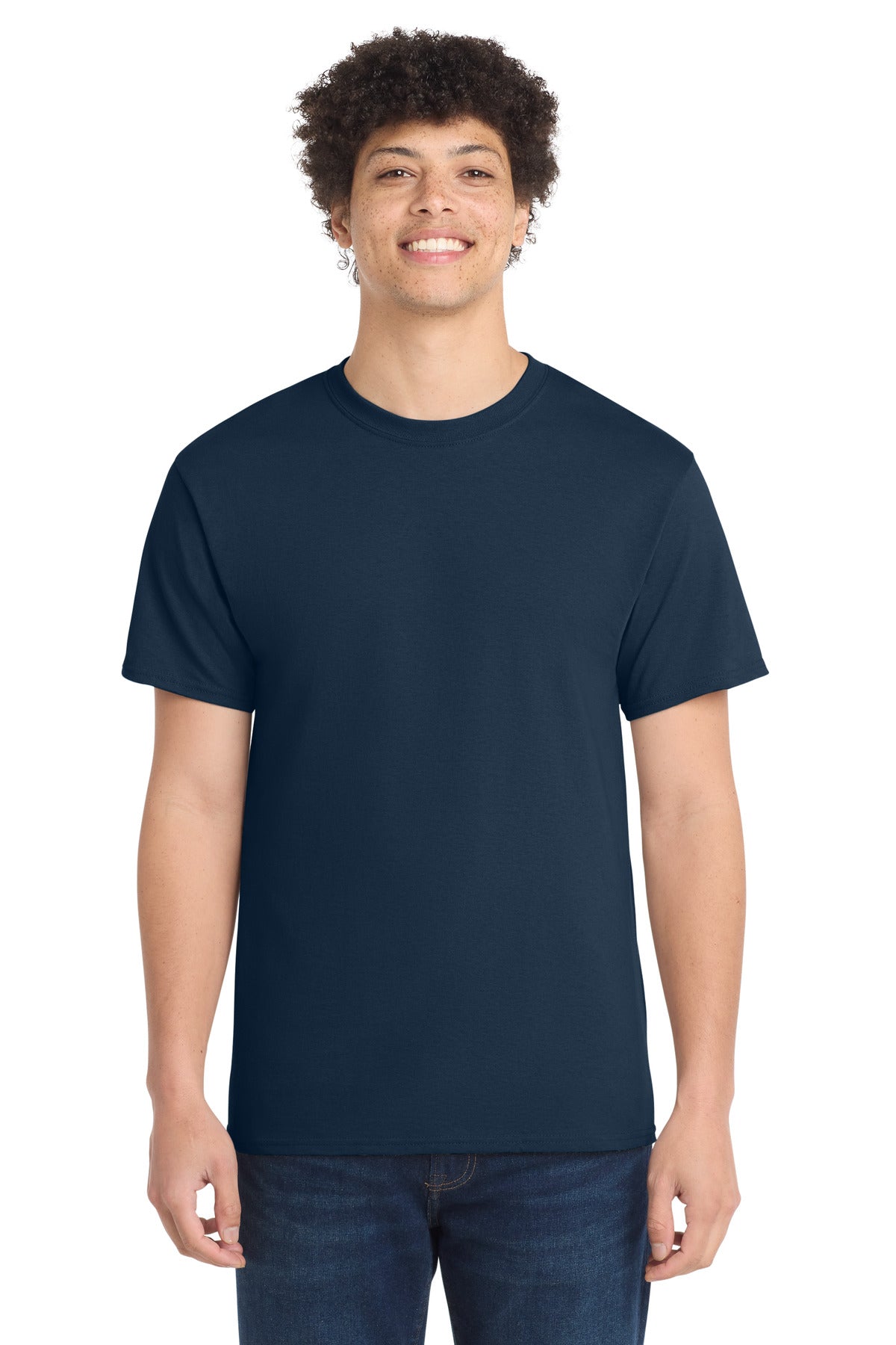 Front View of Navy Port & Co Core Cotton Tee. PC54