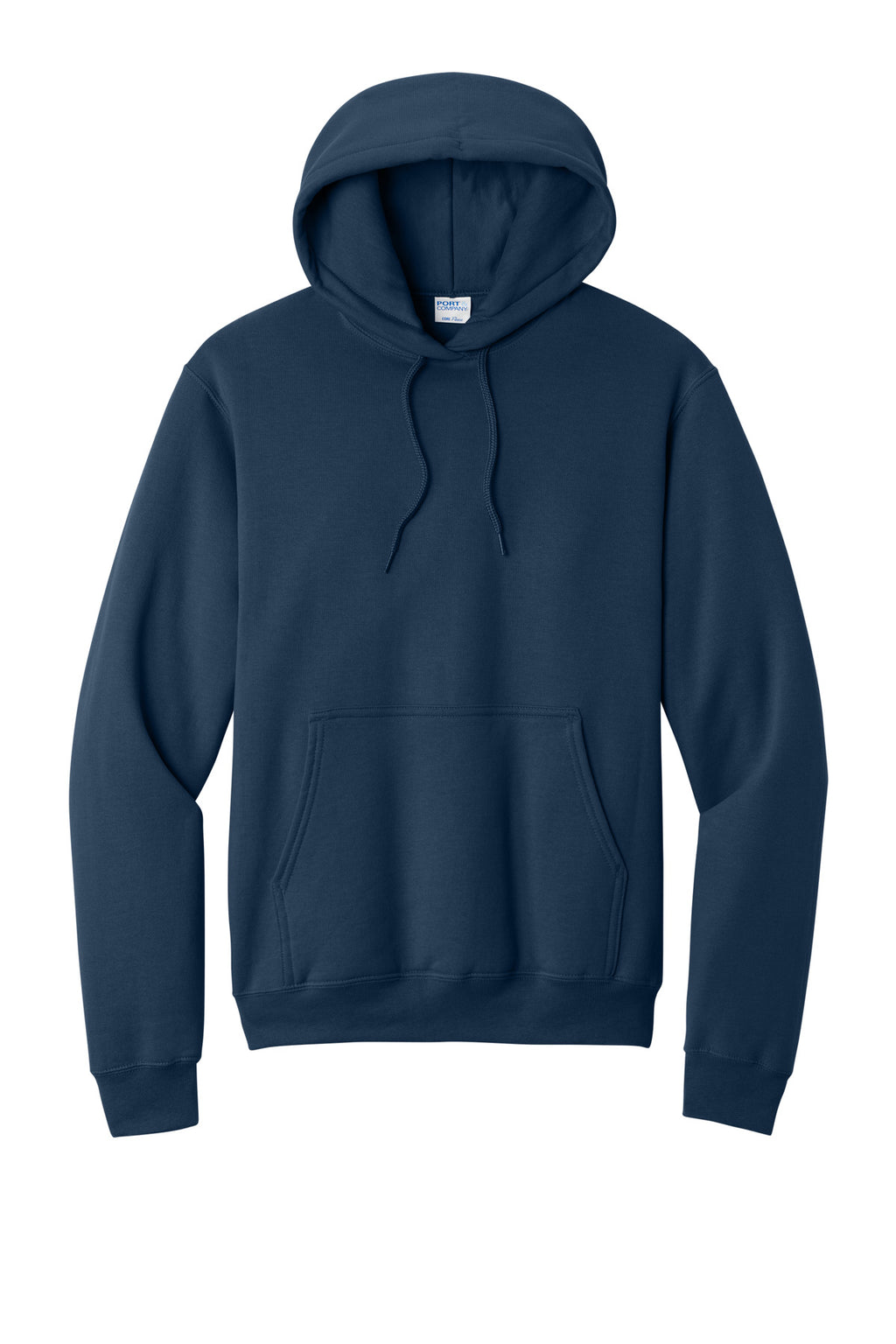 Front View of Navy Port & Co Core Fleece Pullover Hooded Sweatshirt. PC78H