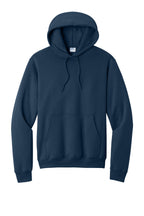 Front View of Navy Port & Co Core Fleece Pullover Hooded Sweatshirt. PC78H