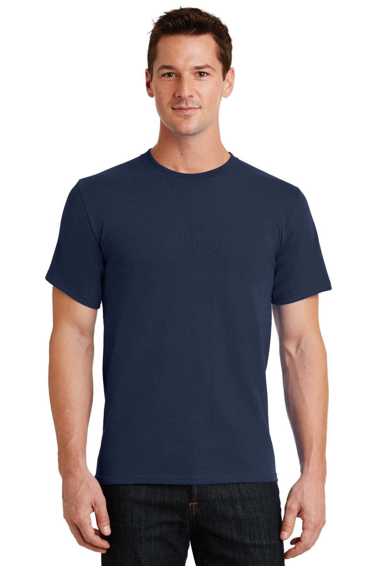 Front View of Navy Port & Co Essential Tee. PC61