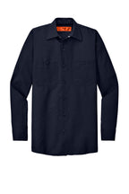 Front View of Navy Red Kap Long Sleeve Industrial Work Shirt. SP14