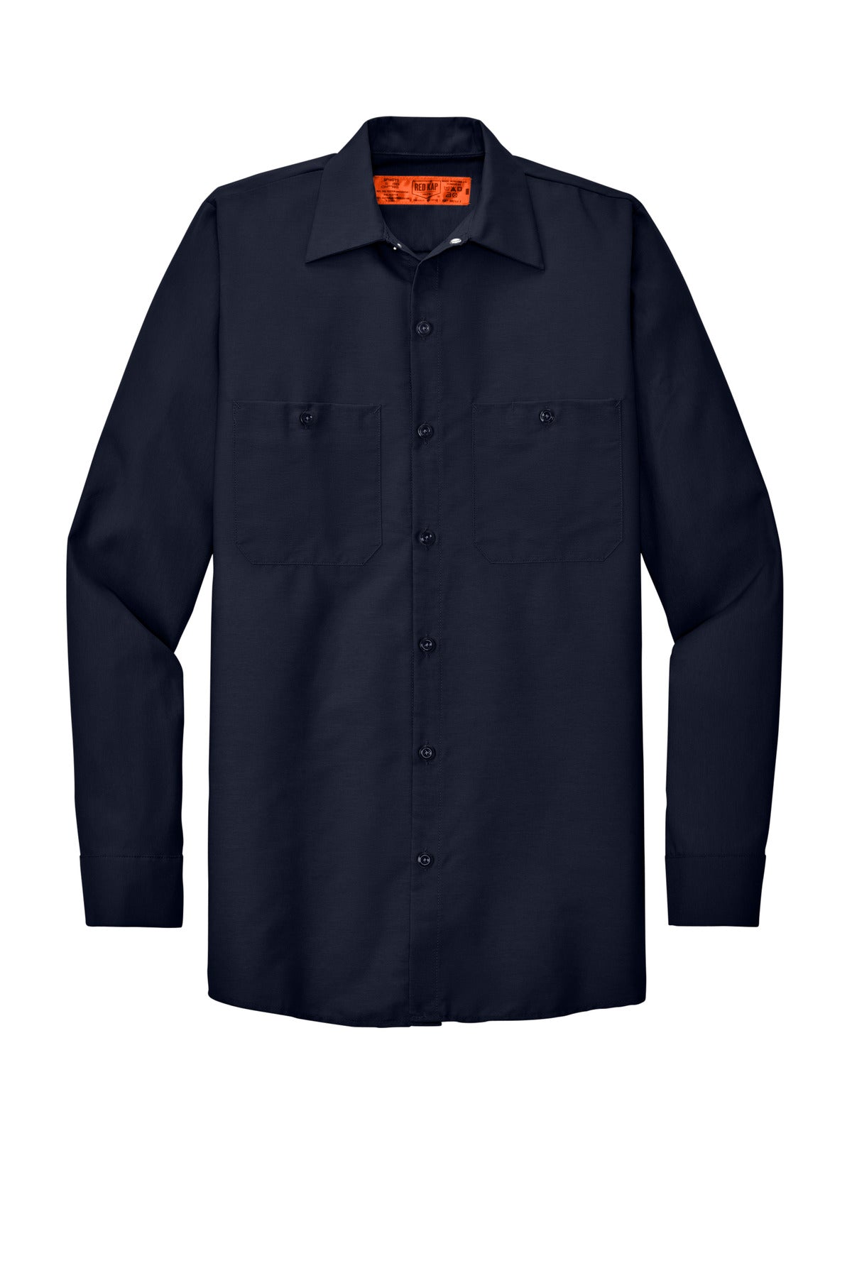 Front View of Navy Red Kap Long Sleeve Industrial Work Shirt. SP14