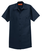 Front View of Navy Red Kap Short Sleeve Industrial Work Shirt. SP24