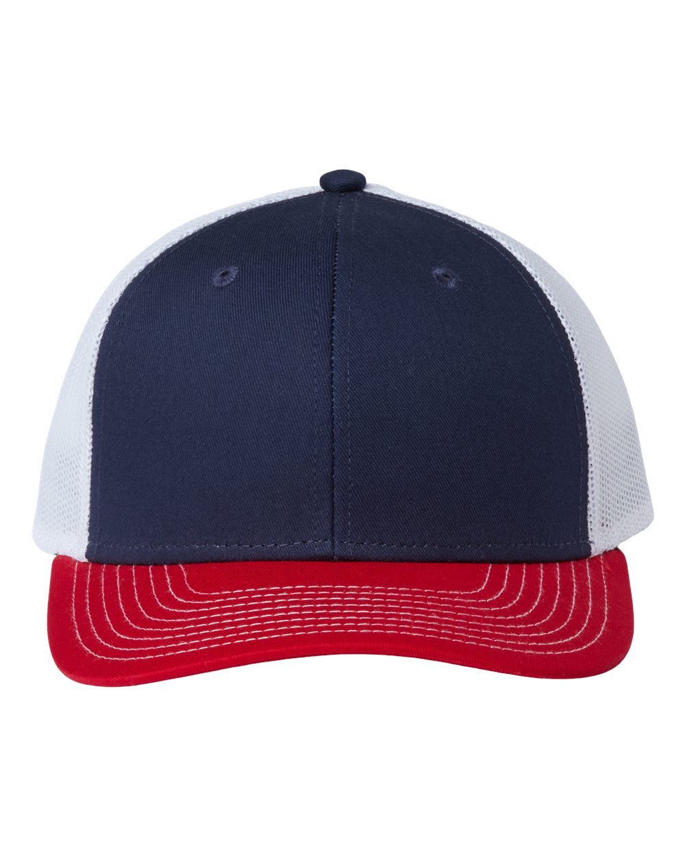 Front View of Navy/ Red/ White Everyday Trucker Cap - GB452E