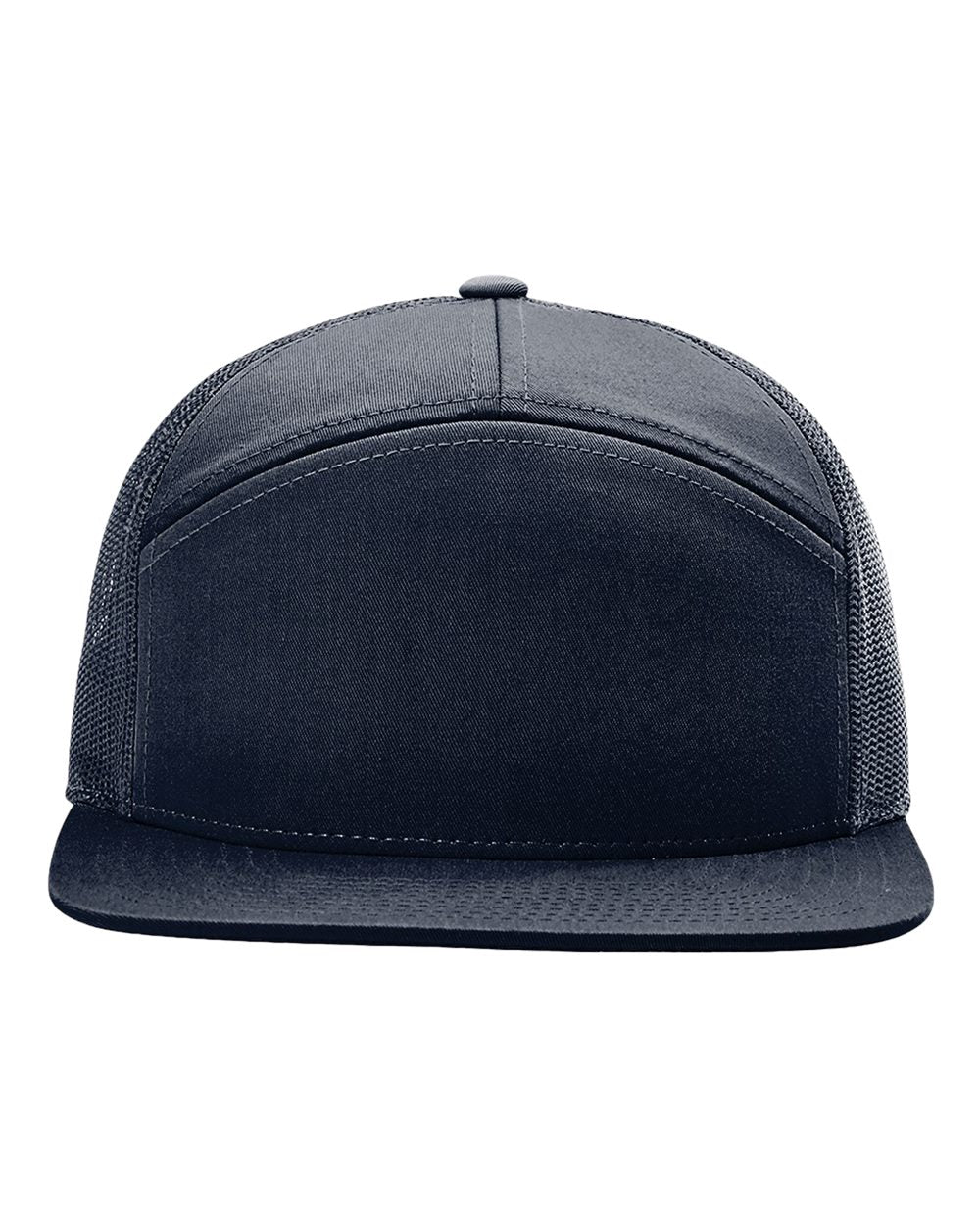 Front View of Navy Seven-Panel Trucker Cap - 168