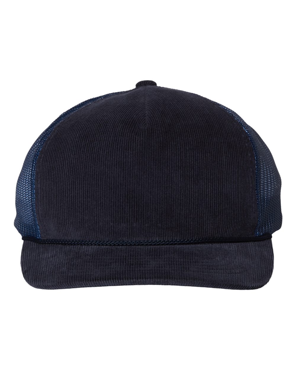 Front View of Navy Troutdale Corduroy Trucker Cap - 930