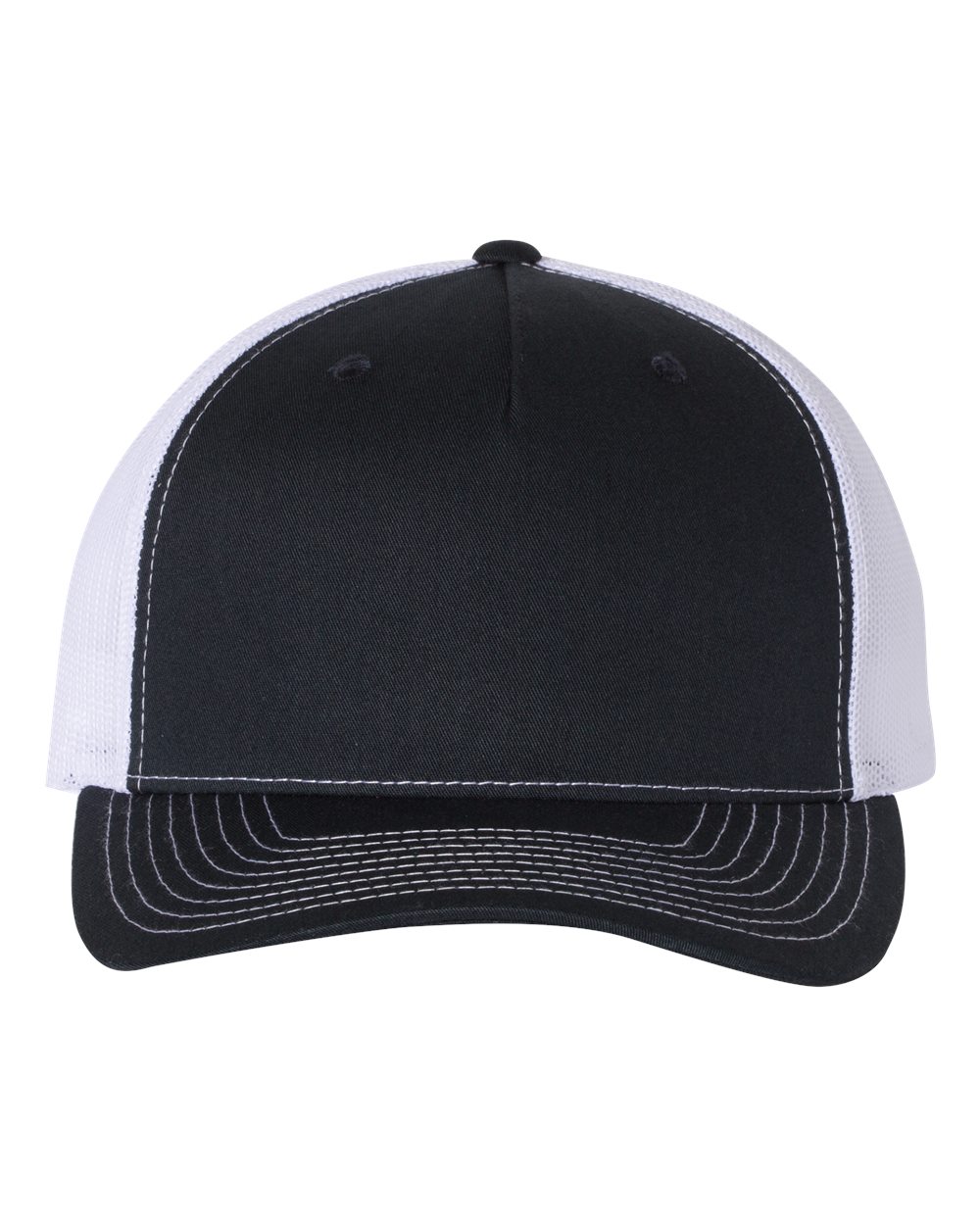 Front View of Navy/ White Five-Panel Trucker Cap - 112FP