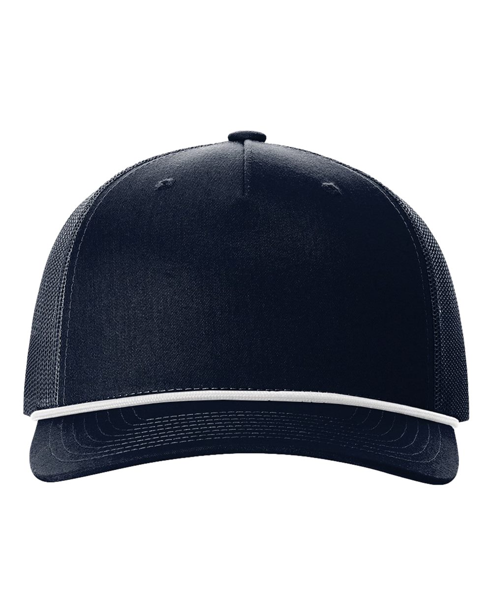 Front View of Navy/ White Five-Panel Trucker with Rope Cap - 112FPR