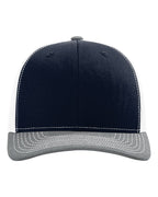 Front View of Navy/ White/ Heather Grey Snapback Trucker Cap - 112