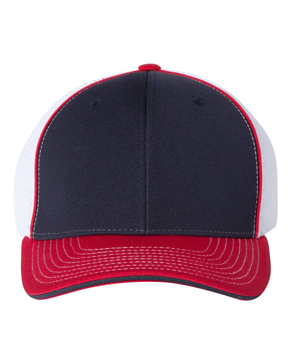 Front View of Navy/ White/ Red Tri Pulse Sportmesh R-Flex Cap - 172