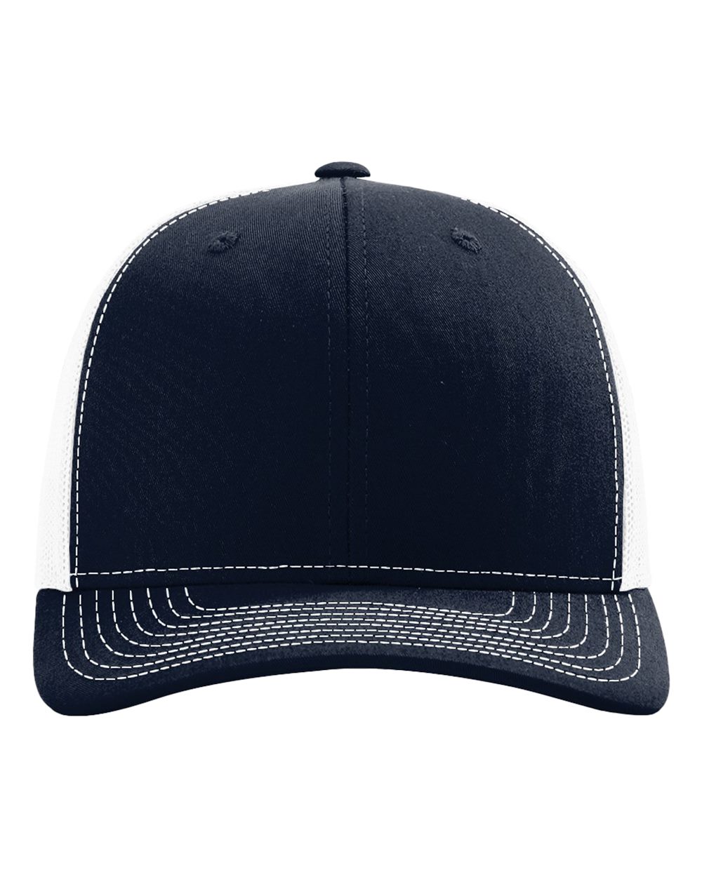 Front View of Navy/ White Snapback Trucker Cap - 112