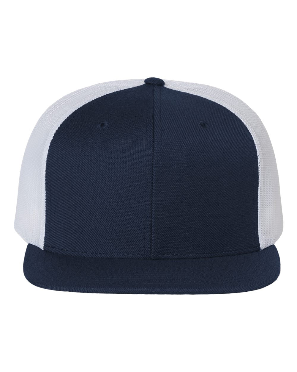 Front View of Navy/ White Wool Blend Flat Bill Trucker Cap - 511