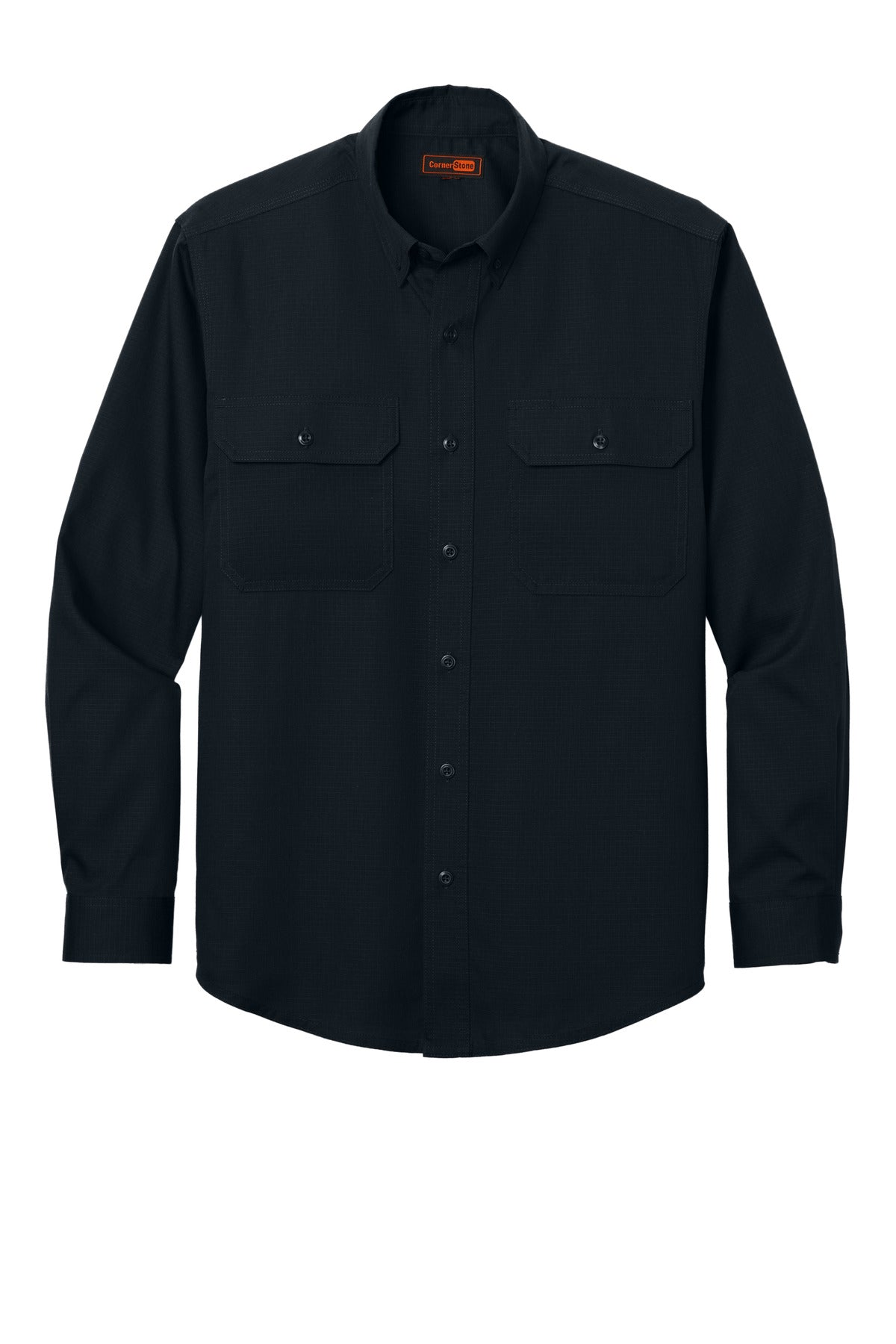 Front View of NavyBlue CornerStone Long Sleeve Select Ripstop Shirt CSW174