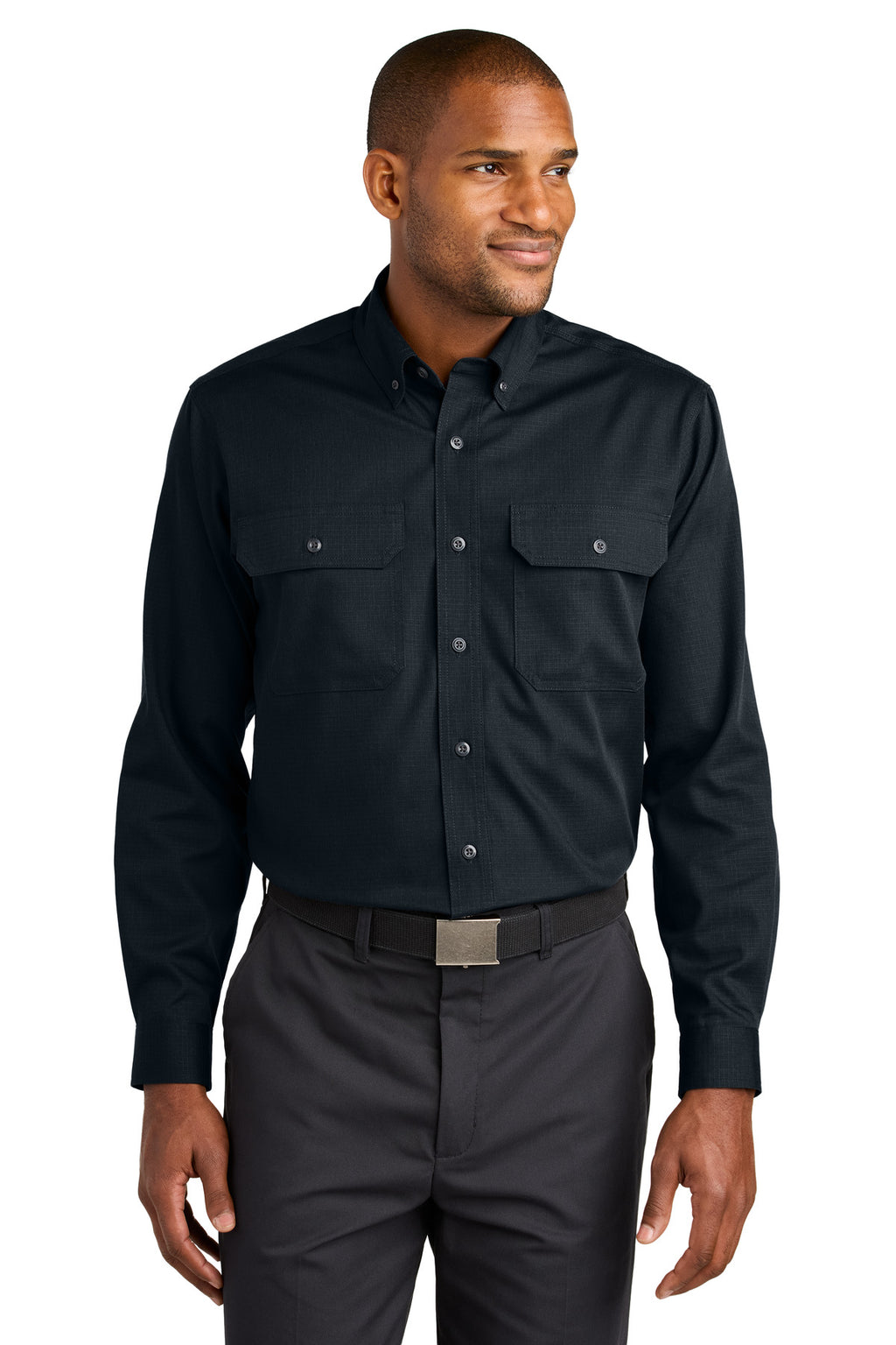 Front View of NavyBlue CornerStone Long Sleeve Select Ripstop Shirt CSW174