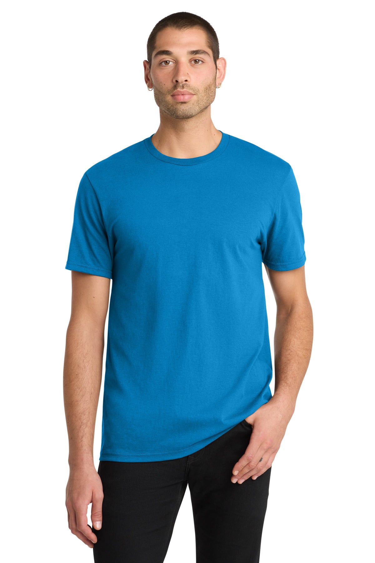 Front View of Neon Blue District The Concert Tee DT5000