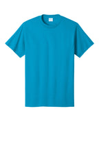 Front View of Neon Blue Port & Co Core Cotton Tee. PC54