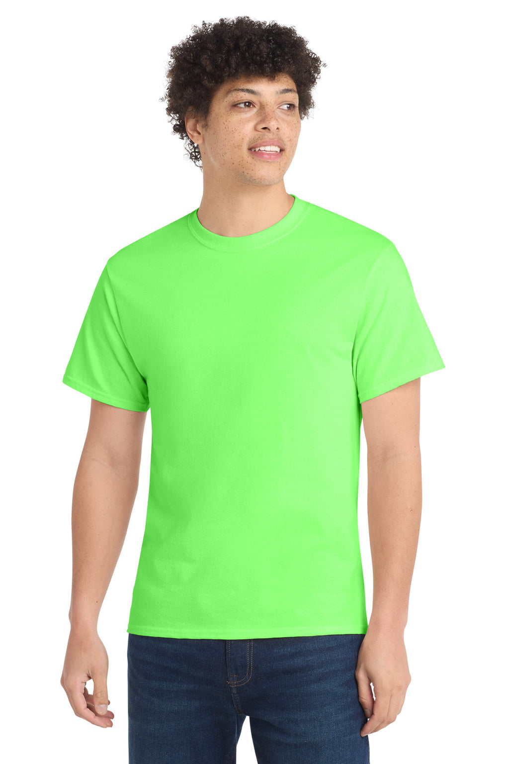 Front View of Neon Green Port & Co Core Cotton Tee. PC54