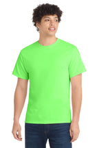 Front View of Neon Green Port & Co Core Cotton Tee. PC54