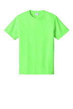 Front View of Neon Green Port & Co Core Cotton Tee. PC54