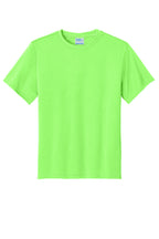 Front View of Neon Green Port & Co Youth Performance Tee. PC380Y