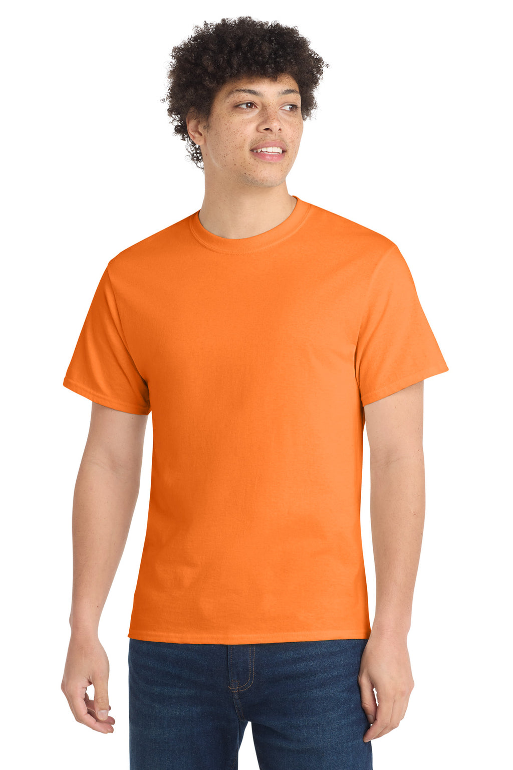 Front View of Neon Orange Port & Co Core Cotton Tee. PC54