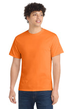 Front View of Neon Orange Port & Co Core Cotton Tee. PC54