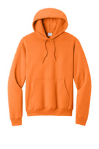 Front View of Neon Orange Port & Co Core Fleece Pullover Hooded Sweatshirt. PC78H