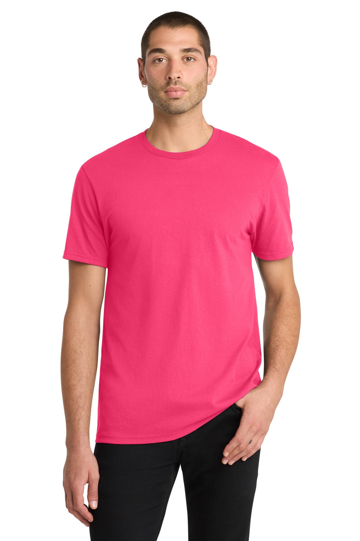 Front View of Neon Pink District The Concert Tee DT5000